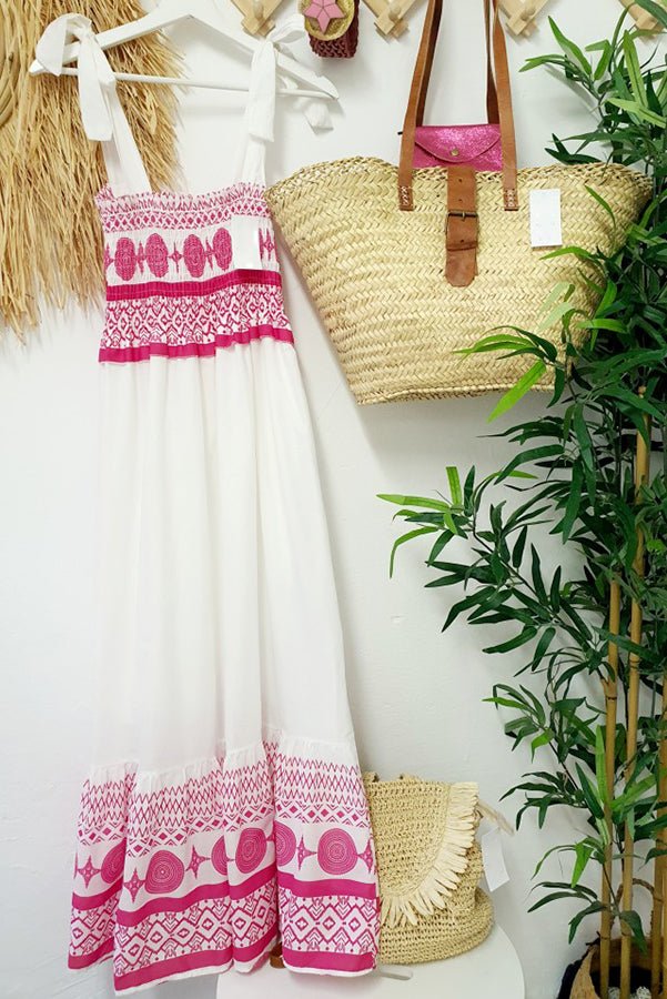 Vestido largo para mujer con corpiño fruncido-Maxi Dress-Casaluzia