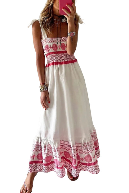 Vestido largo para mujer con corpiño fruncido-Maxi Dress-Casaluzia