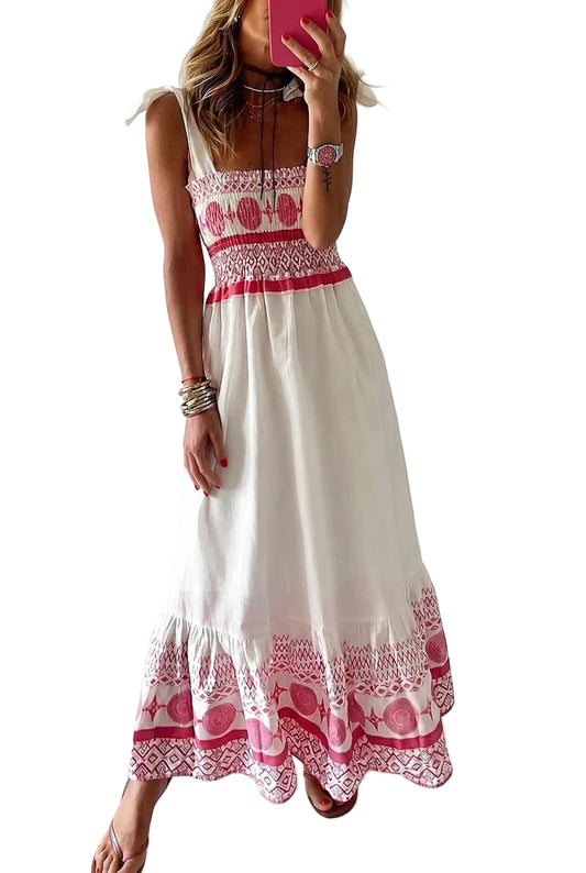 Vestido largo para mujer con corpiño fruncido-Maxi Dress-Casaluzia