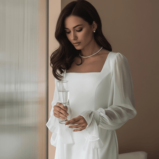 Vestido largo para mujer con escote cuadrado y mangas largas-Maxi Dress-Casaluzia