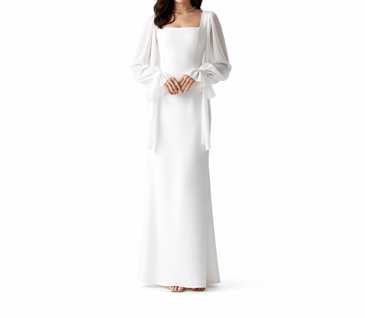 Vestido largo para mujer con escote cuadrado y mangas largas-Maxi Dress-Casaluzia