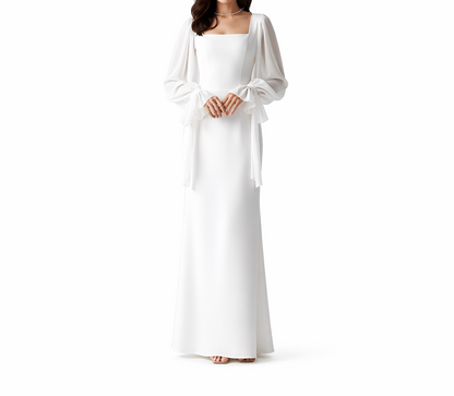 Vestido largo para mujer con escote cuadrado y mangas largas-Maxi Dress-Casaluzia