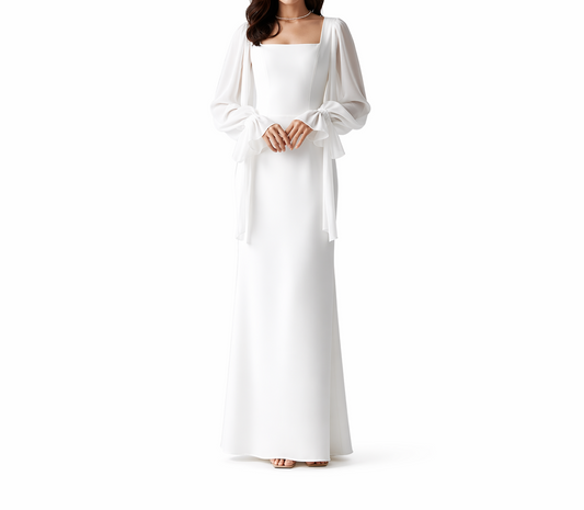 Vestido largo para mujer con escote cuadrado y mangas largas-Maxi Dress-Casaluzia