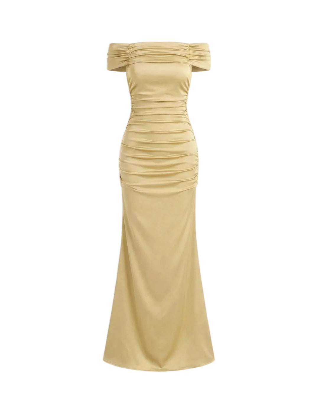 Vestido largo para mujer con hombros descubiertos y detalle fruncido-Maxi Dress-Casaluzia