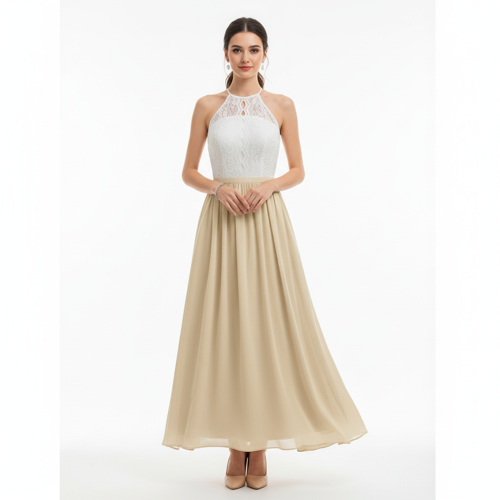 Vestido largo sin mangas con cuerpo de encaje para mujer-Maxi Dress-Casaluzia