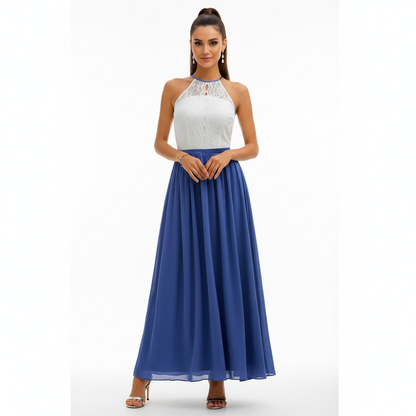 Vestido largo sin mangas con cuerpo de encaje para mujer-Maxi Dress-Casaluzia