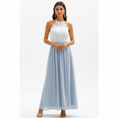 Vestido largo sin mangas con cuerpo de encaje para mujer-Maxi Dress-Casaluzia