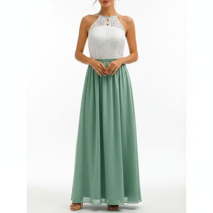 Vestido largo sin mangas con cuerpo de encaje para mujer-Maxi Dress-Casaluzia
