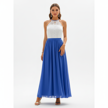 Vestido largo sin mangas con cuerpo de encaje para mujer-Maxi Dress-Casaluzia