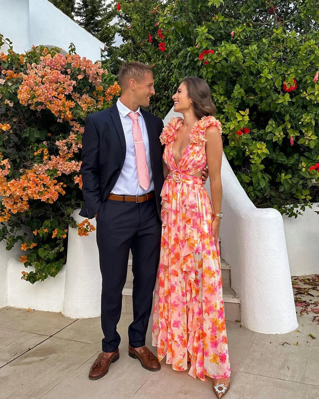 Vestido largo sin mangas con estampado floral para mujer-Maxi Dress-Casaluzia