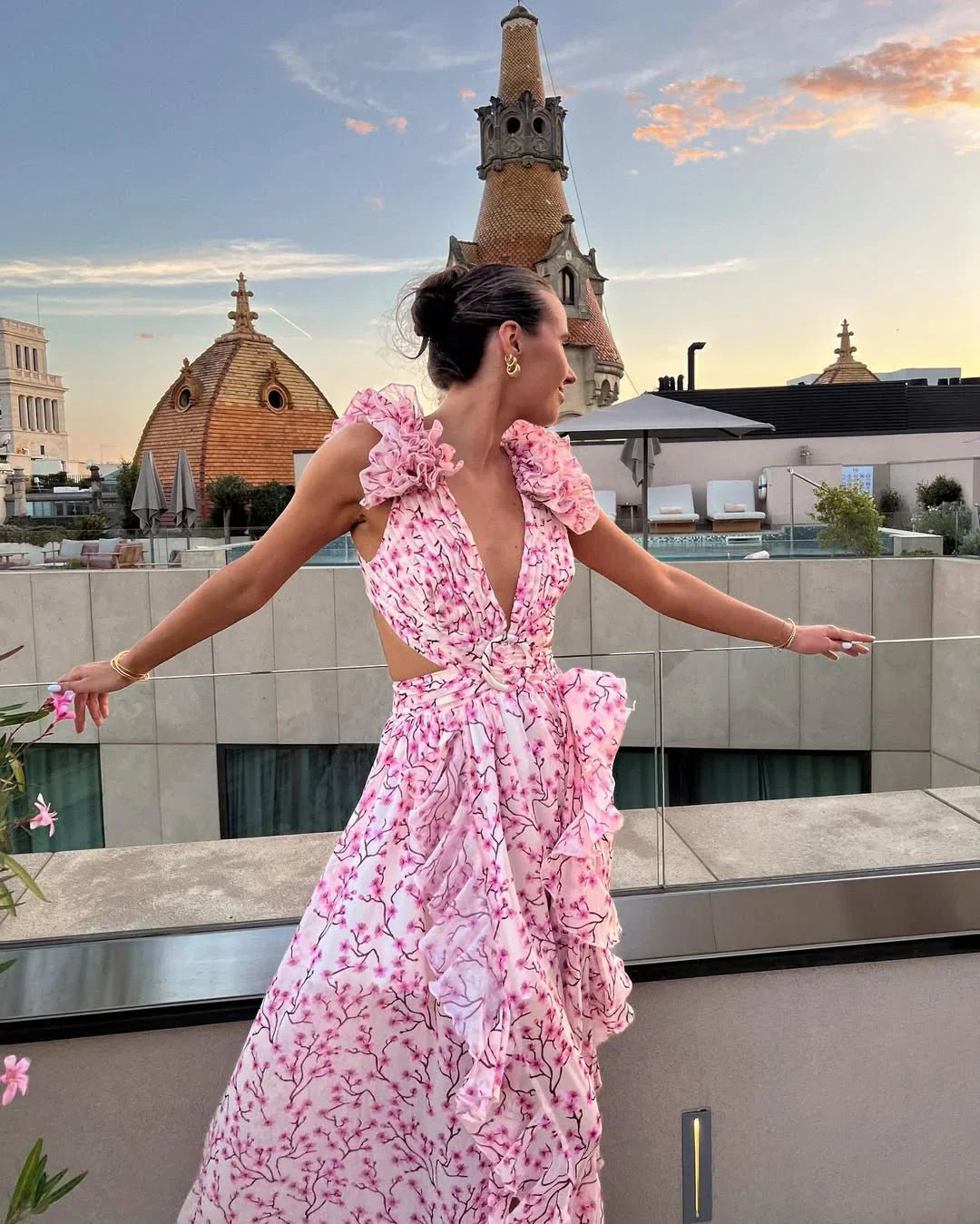 Vestido largo sin mangas con estampado floral para mujer-Maxi Dress-Casaluzia