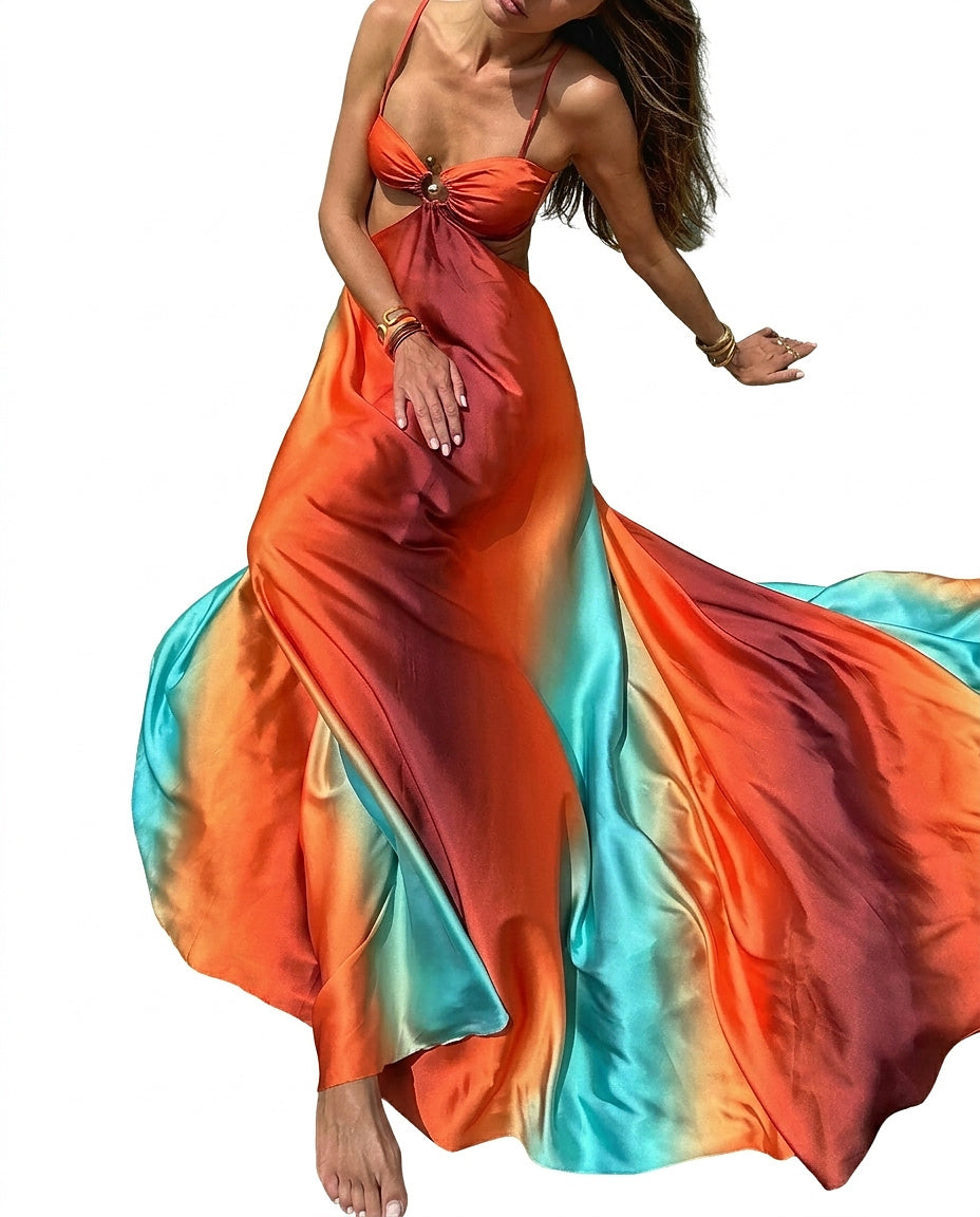 Vestido largo sin mangas para mujer con detalle de abertura-Maxi dresses-Casaluzia