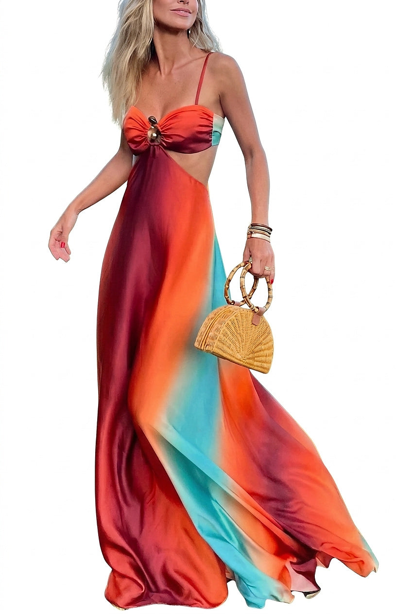 Vestido largo sin mangas para mujer con detalle de abertura-Maxi dresses-Casaluzia