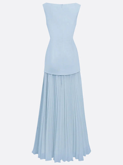 Vestido largo sin mangas para mujer con falda plisada-Maxi Dress-Casaluzia