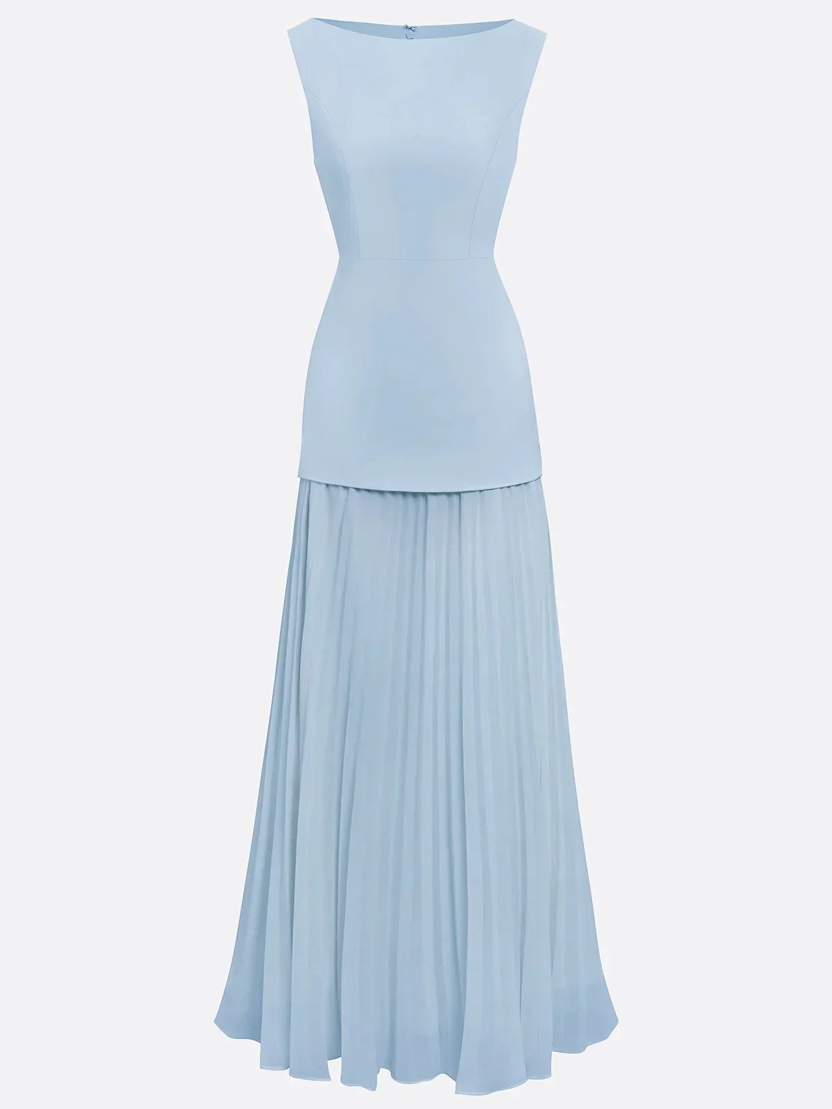 Vestido largo sin mangas para mujer con falda plisada-Maxi Dress-Casaluzia
