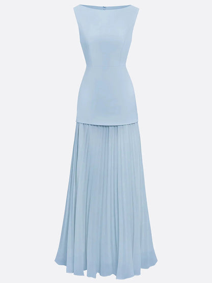 Vestido largo sin mangas para mujer con falda plisada-Maxi Dress-Casaluzia