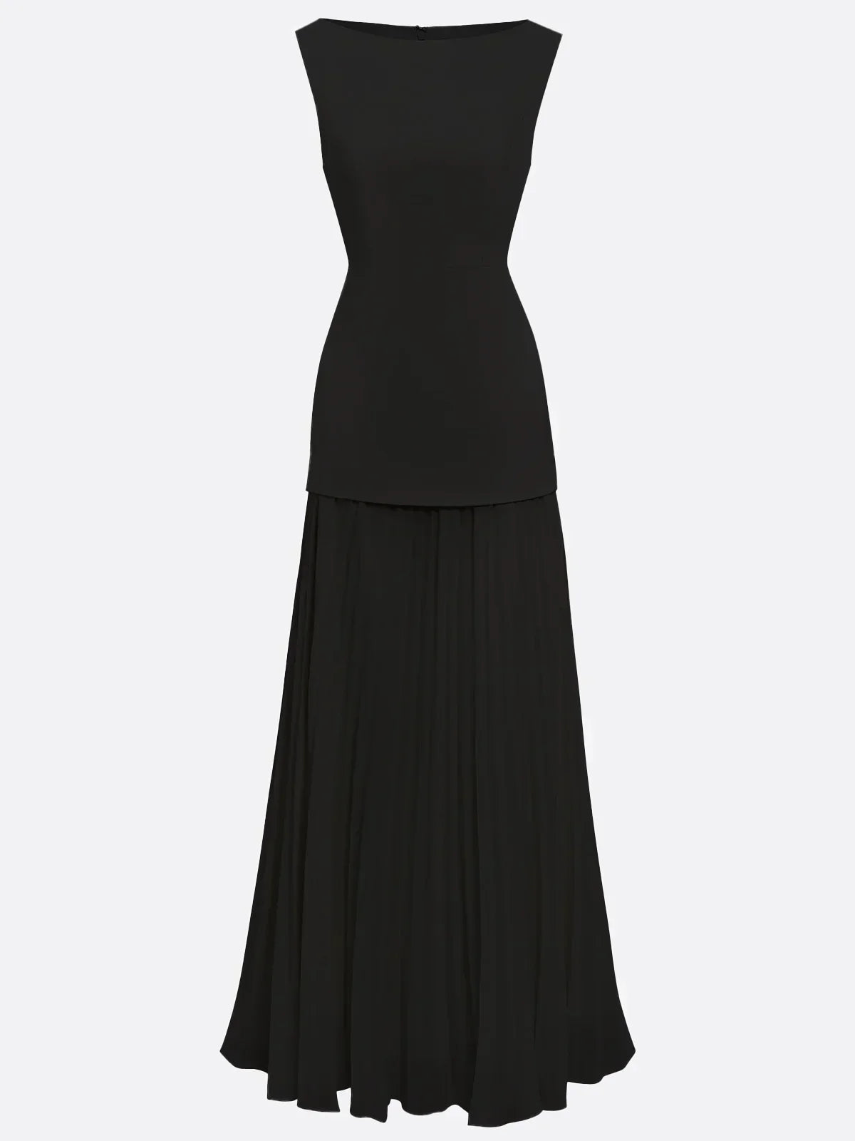 Vestido largo sin mangas para mujer con falda plisada-Maxi Dress-Casaluzia