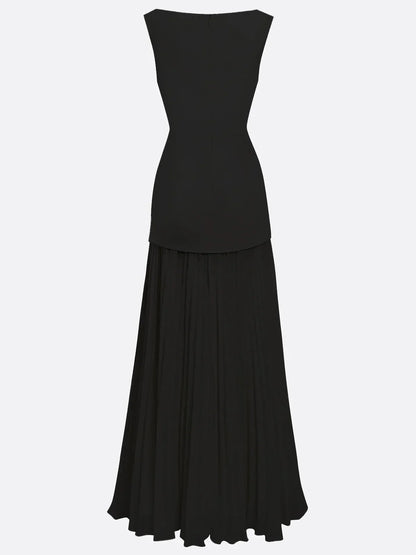 Vestido largo sin mangas para mujer con falda plisada-Maxi Dress-Casaluzia