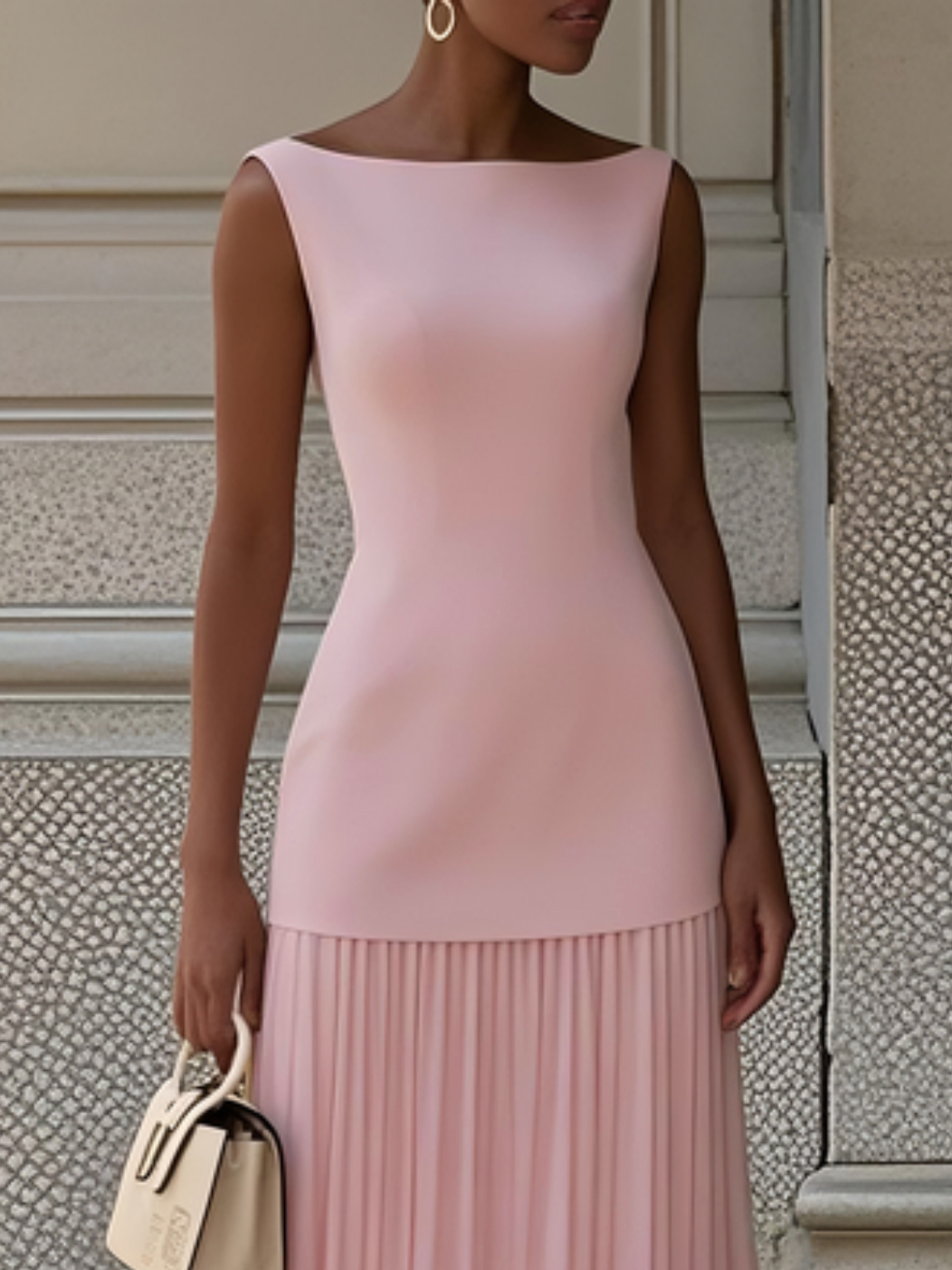 Vestido largo sin mangas para mujer con falda plisada-Maxi Dress-Casaluzia