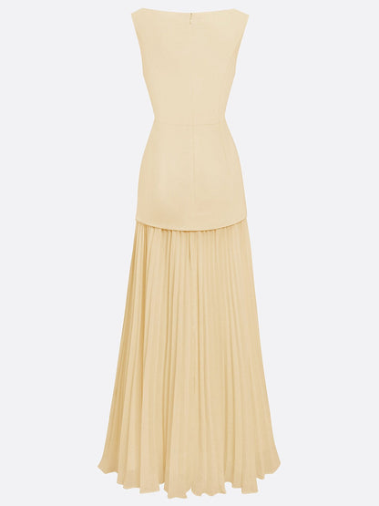 Vestido largo sin mangas para mujer con falda plisada-Maxi Dress-Casaluzia