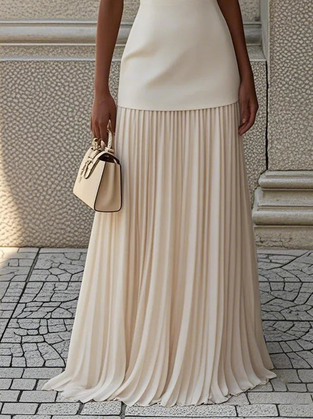 Vestido largo sin mangas para mujer con falda plisada-Maxi Dress-Casaluzia