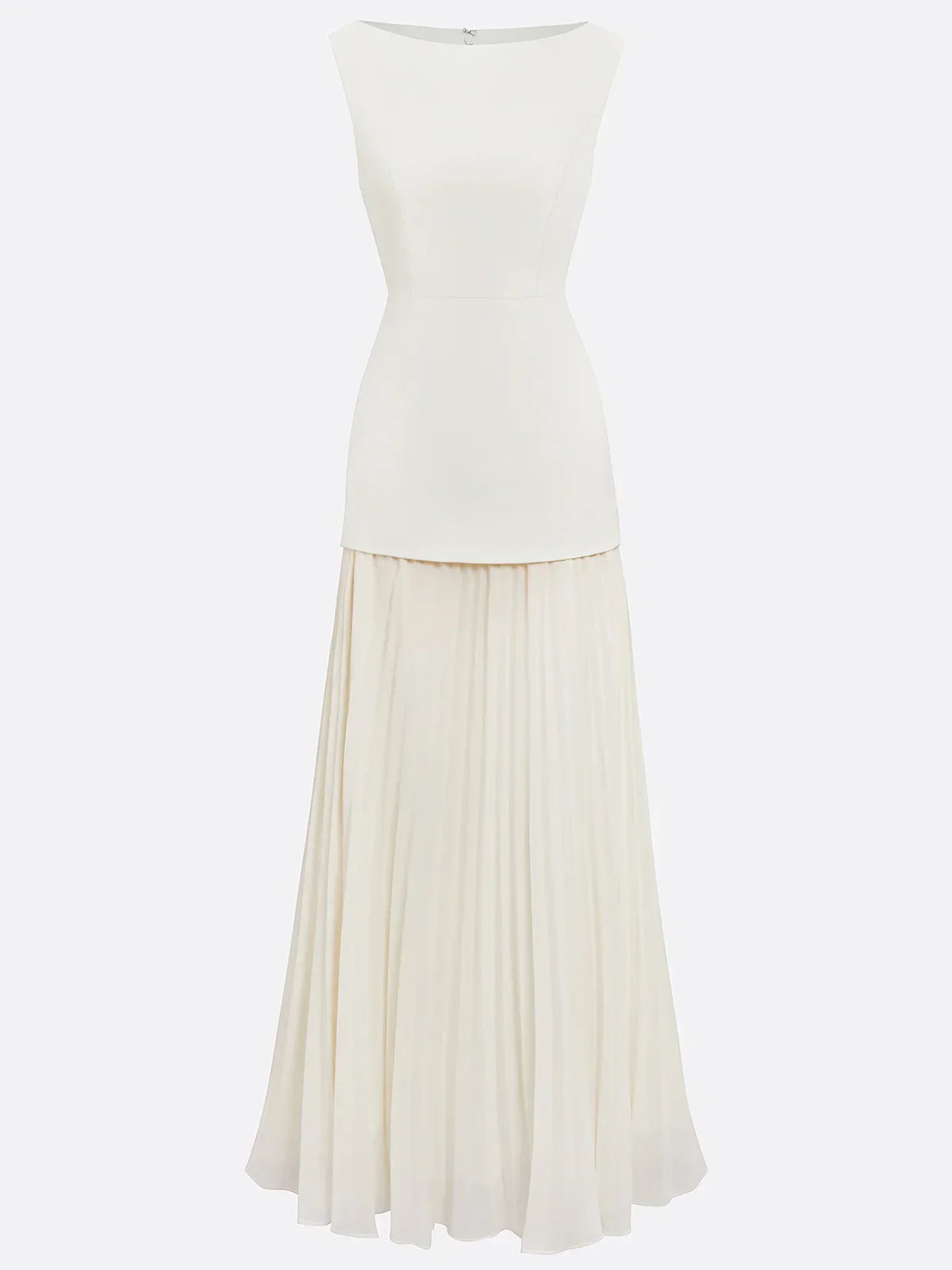 Vestido largo sin mangas para mujer con falda plisada-Maxi Dress-Casaluzia