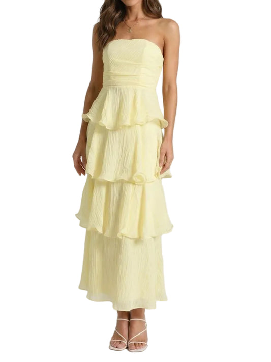 Vestido largo sin tirantes con falda en capas y volantes-Maxi Dress-Casaluzia