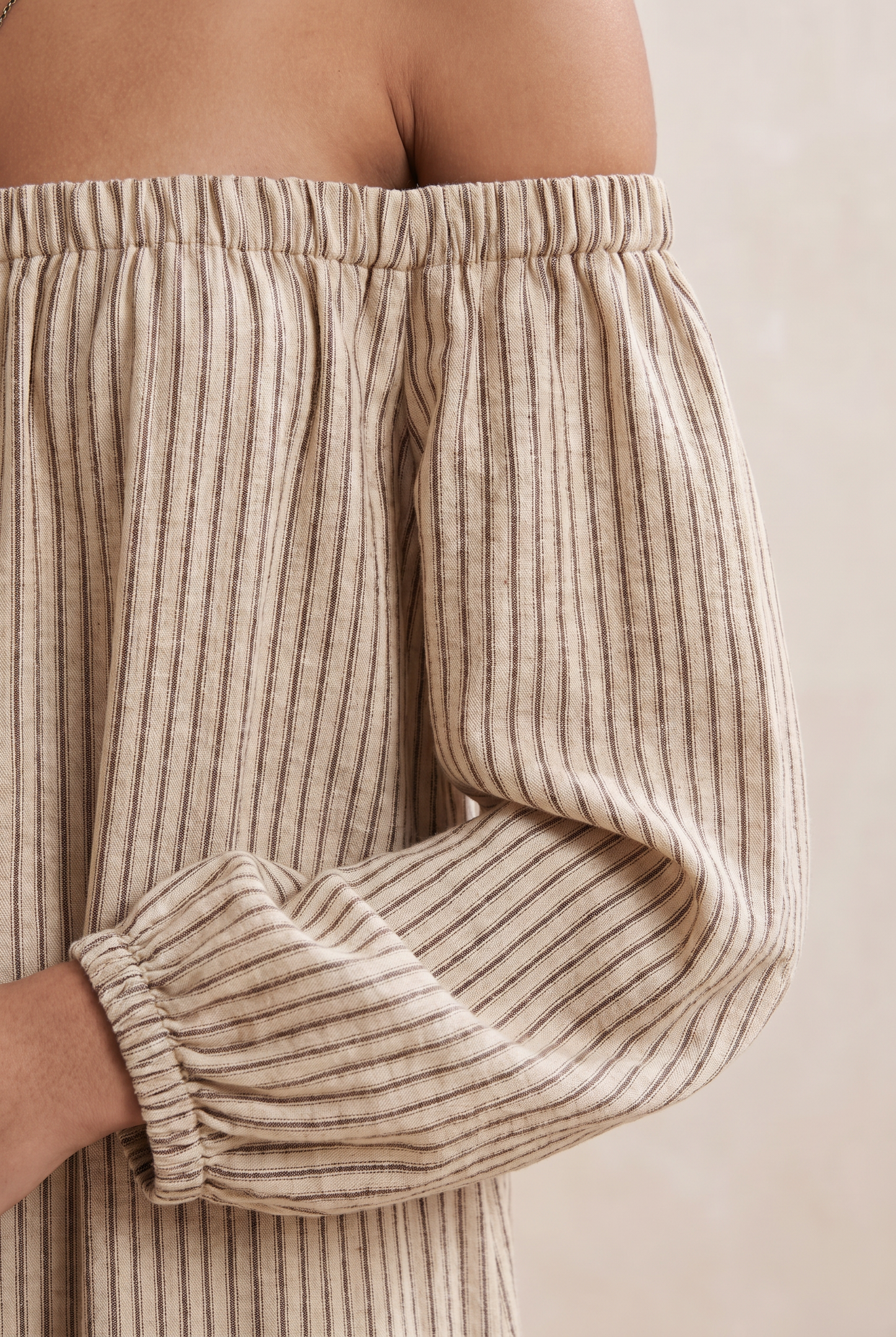 Vestido Maxi a Rayas con Hombros Descubiertos para Mujer-Maxi Dress-Casaluzia