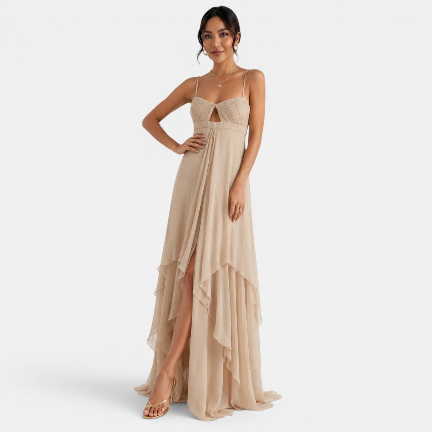 Vestido Maxi Asimétrico con Volantes para Mujer-Maxi Dress-Casaluzia