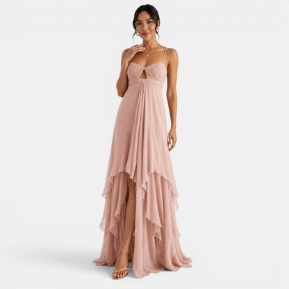 Vestido Maxi Asimétrico con Volantes para Mujer-Maxi Dress-Casaluzia