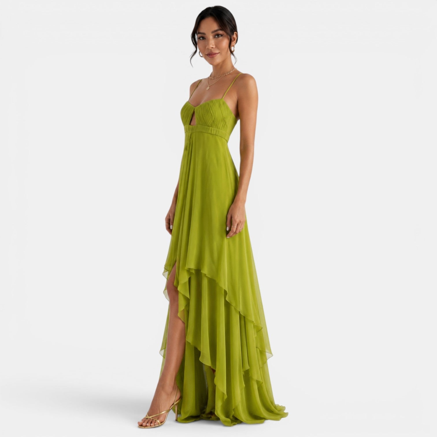 Vestido Maxi Asimétrico con Volantes para Mujer-Maxi Dress-Casaluzia
