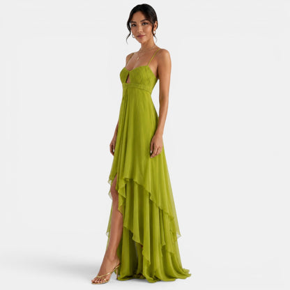 Vestido Maxi Asimétrico con Volantes para Mujer-Maxi Dress-Casaluzia