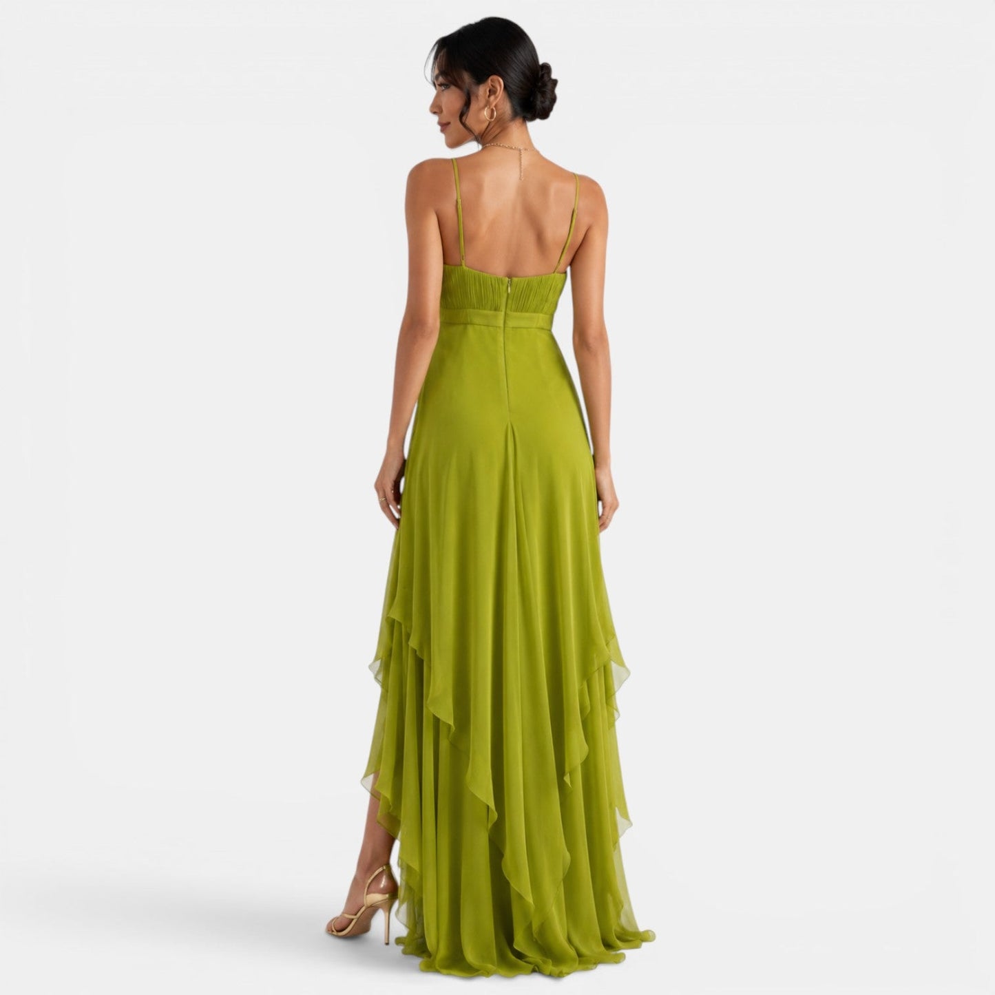Vestido Maxi Asimétrico con Volantes para Mujer-Maxi Dress-Casaluzia