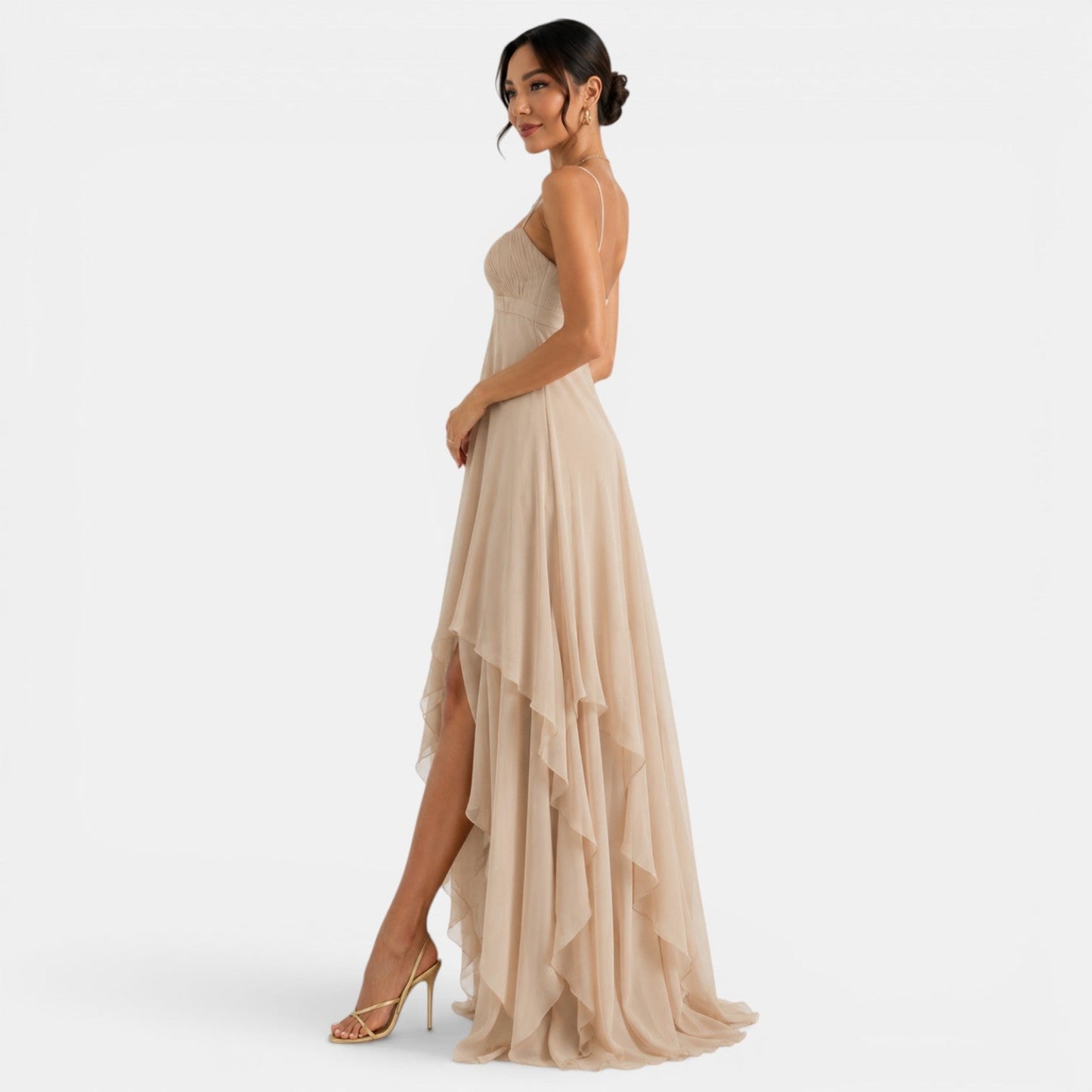 Vestido Maxi Asimétrico con Volantes para Mujer-Maxi Dress-Casaluzia