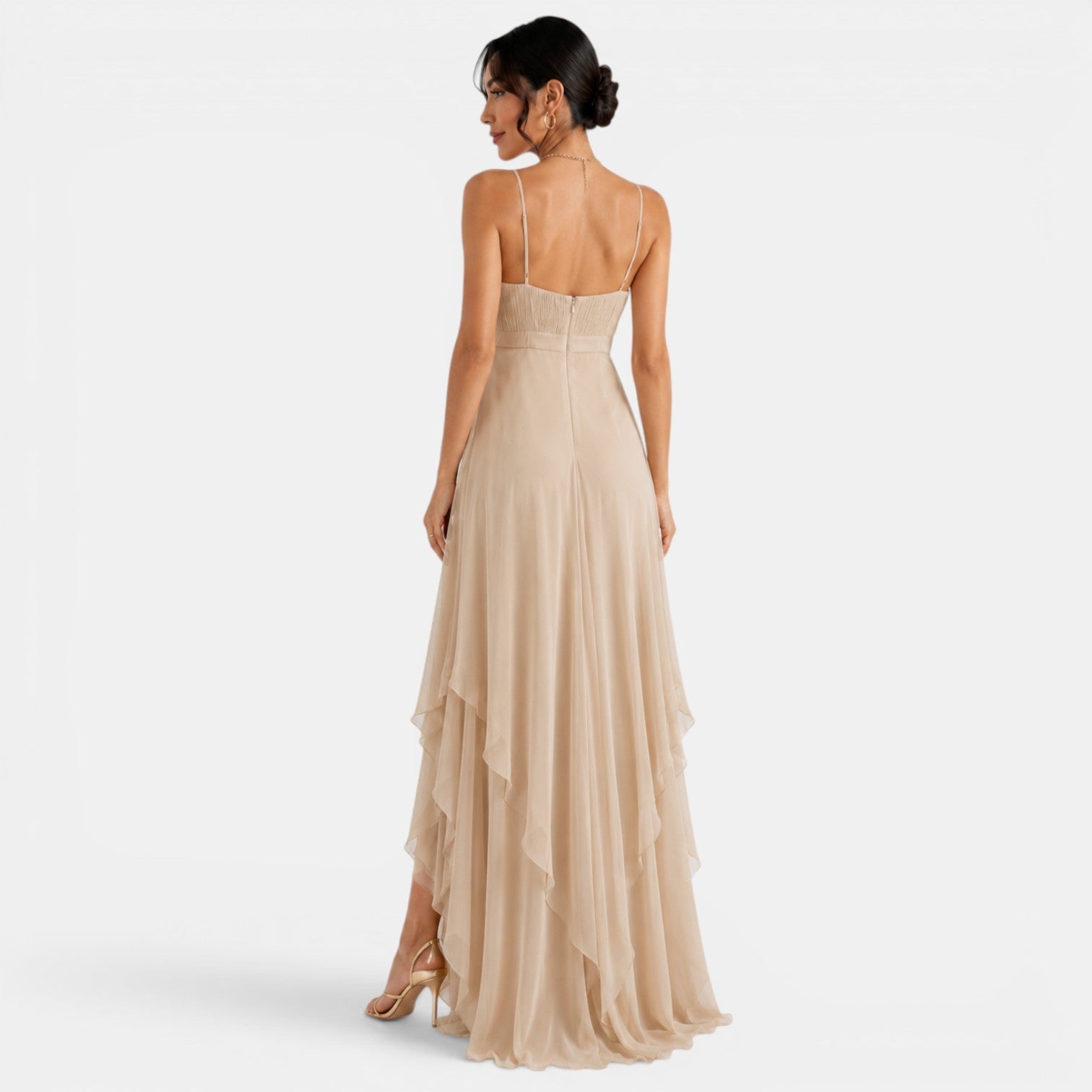 Vestido Maxi Asimétrico con Volantes para Mujer-Maxi Dress-Casaluzia