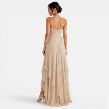 Vestido Maxi Asimétrico con Volantes para Mujer-Maxi Dress-Casaluzia