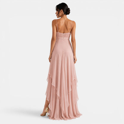 Vestido Maxi Asimétrico con Volantes para Mujer-Maxi Dress-Casaluzia