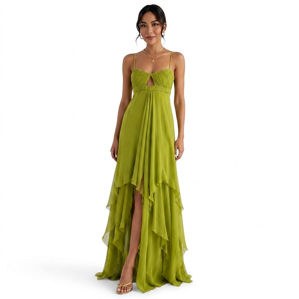 Vestido Maxi Asimétrico con Volantes para Mujer-Maxi Dress-Casaluzia