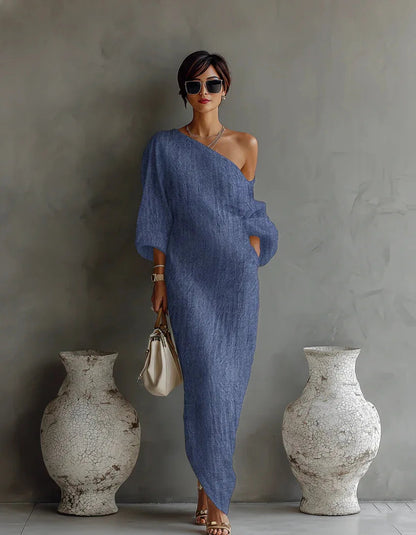 Vestido Maxi Asimétrico de un Hombro para Mujer-Maxi Dress-Casaluzia