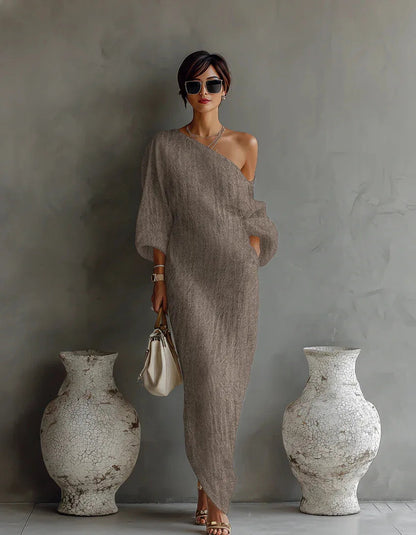 Vestido Maxi Asimétrico de un Hombro para Mujer-Maxi Dress-Casaluzia