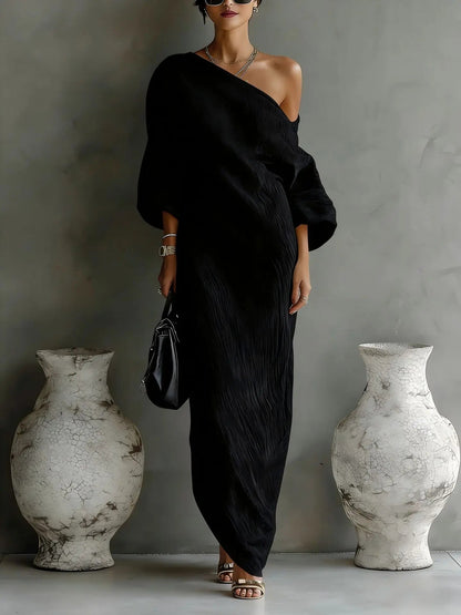 Vestido Maxi Asimétrico de un Hombro para Mujer-Maxi Dress-Casaluzia