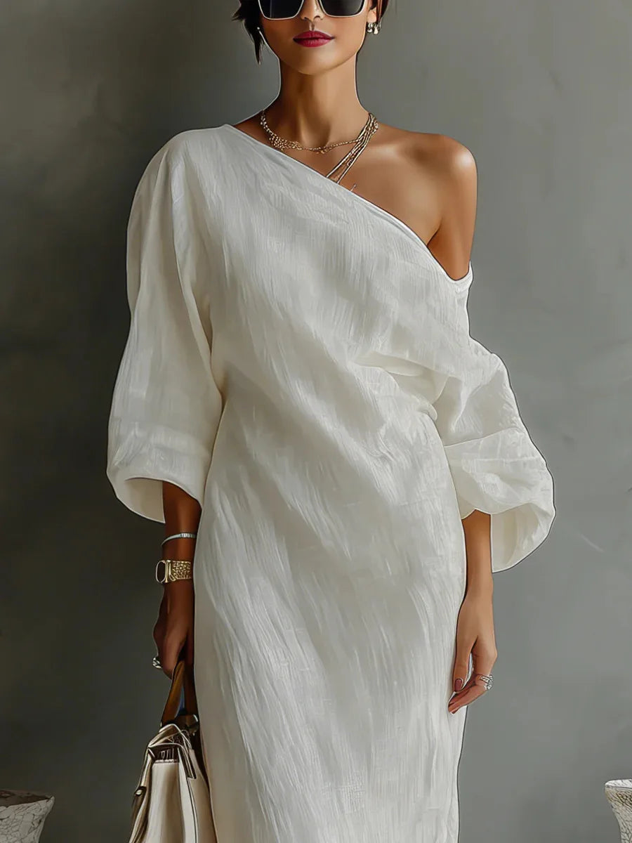 Vestido Maxi Asimétrico de un Hombro para Mujer-Maxi Dress-Casaluzia