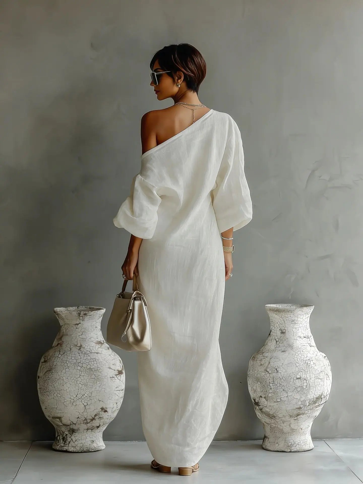 Vestido Maxi Asimétrico de un Hombro para Mujer-Maxi Dress-Casaluzia