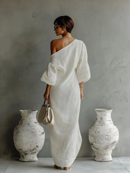 Vestido Maxi Asimétrico de un Hombro para Mujer-Maxi Dress-Casaluzia