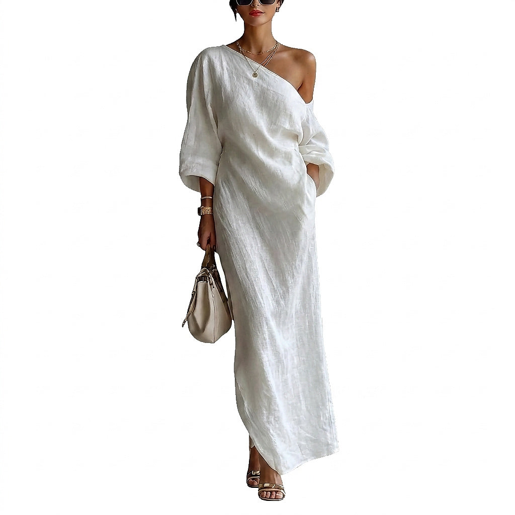 Vestido Maxi Asimétrico de un Hombro para Mujer-Maxi Dress-Casaluzia