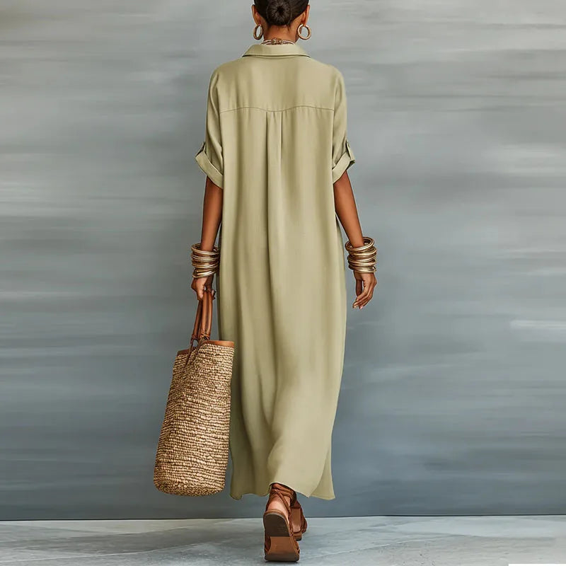 Vestido Maxi Camisero con Botones para Mujer-Maxi Dress-Casaluzia