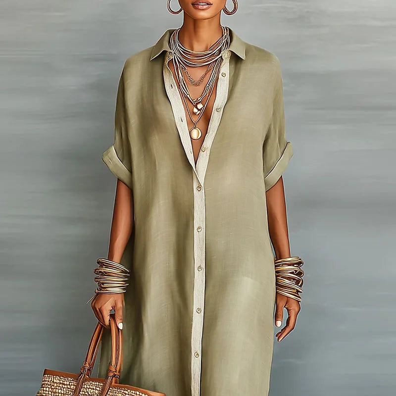 Vestido Maxi Camisero con Botones para Mujer-Maxi Dress-Casaluzia