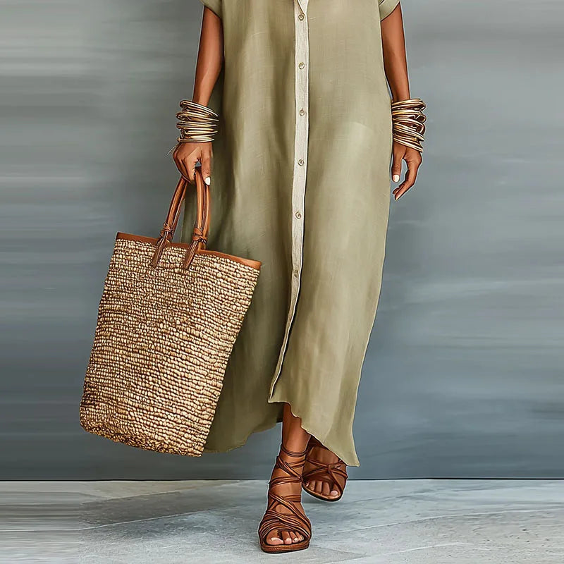 Vestido Maxi Camisero con Botones para Mujer-Maxi Dress-Casaluzia