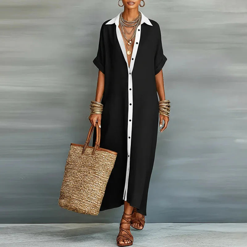 Vestido Maxi Camisero con Botones para Mujer-Maxi Dress-Casaluzia