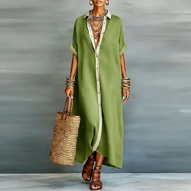 Vestido Maxi Camisero con Botones para Mujer-Maxi Dress-Casaluzia